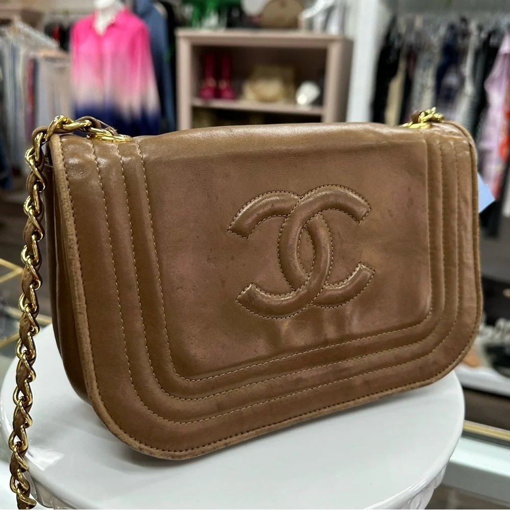 Chanel Brown‎ Satin Vintage CC Flap Bag crossbody leather purse